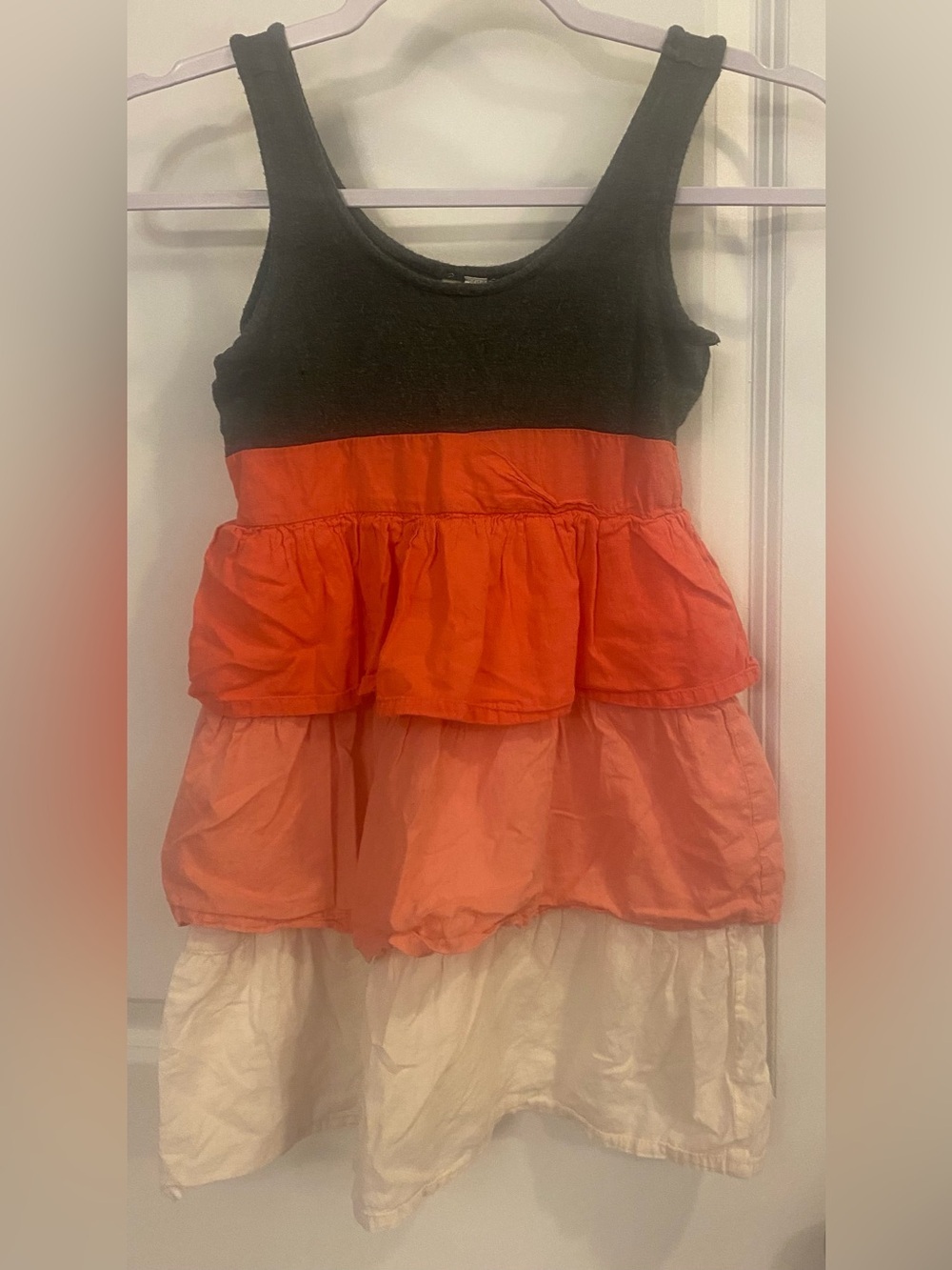 O'Neill Black, Coral and Light Peach Tiered Tank Dress